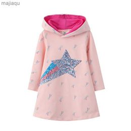 Girl's Dresses Jumping Meters New Arrival Star Beading Princess Girls Dresses Cotton Childrens Clothes Autumn Kids Costume Toddler DressL2404