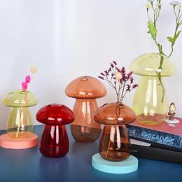 Vases Creative Mushroom Glass Vase Flower Pot Hydroponic Terrarium Dry Plant Bottle Home Table Arrangement DIY Room Decor