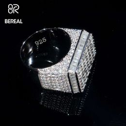 Wholesale Vvs Mossiinate Diamond Ring Gra Certified Iced Out Baguette Cut 925 Silver Hip Hop Jewelry Rings for Men Women