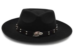 Fashion Fascinator Felt Fedora Hat for Dad Men Winter Autumn Chapeu Feminino Jazz Hat Gentleman Sombrero Dad Eagle Punk Belt9468989