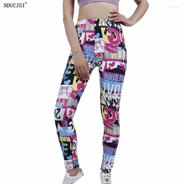 Women's Leggings NDUCJSI Women Fitness Love Printed High Waist Elastic Colorful Tights Workout Leggins Running Sport Sexy Print