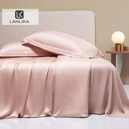 Lanlika Women Pink Nature 100% Silk Bedding Set Beauty Duvet Cover Flat Sheet Queen King Bed Linen Pillowcase For Sleep Gift 240425