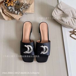 slide miui chenel sandals chlooe Diamond letter buckle thick heel slippers for summer G square head fashionable line flip flop exposed toe sandals for external wear