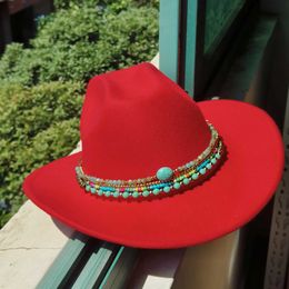 Wide Brim Hats Bucket Hats Colour western pink cowboy hats for Women Men hat with fashion Beads wampum accessories Fedora Hat Winter Autumn sombrero hombre Y240425