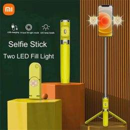 Sticks Xiaomi 360 Degree Rotable Selfie Stick Wireless Bluetooth Remote Reinforced Tripod Foldable 3 Colours Rechargeable Fill Light