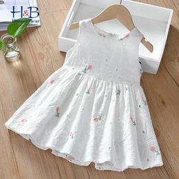 Girl's Dresses Humour Bear Girls Sleeveless Dress Summe New Cute Embroidery Printed Princess Dress Toddler Kid Clothes For 2-6YL2404
