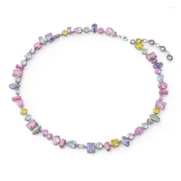 Chains Fashion Cubic Zirconia Colorful Candy Sweet Multi Stone Necklace For Women