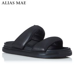 ALIAS MAE fashion women's leather slippers Summer outdoor 2024 new style casual beach shoes flat soles increase wear resistance and non-slip