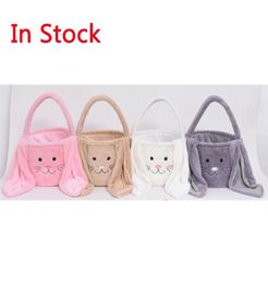 Whole Long Ear Easter Bag Festive Soft Plush Easter Bunny Basket Cute Rabbit Face Bucket Outdoor Portable Shopping Handbag4105402