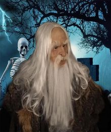 Halloween Headgear Realistic Old Man Head Masks Latex Long Hair Wizard Performance Prop For Halloween Costume Cosplay Party 2207114405863