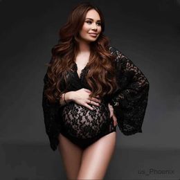 Maternity Dresses V-neck Lace Bodysuits For Maternity Photography Props Pregnancy Photoshoot Jumpsuit