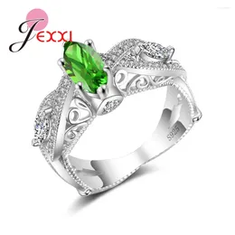 Cluster Rings Vintage Geometry 925 Sterling Silver Valentine's Day Gifts For Women Men Green Cubic Zirconia Wedding Jewellery Femme