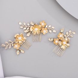 Headpieces Bride Handmade Gold Rhinestones Side Hair Comb Prom Party Headpiece Flower Women Bridal Accessories Wedding Head Jewellery