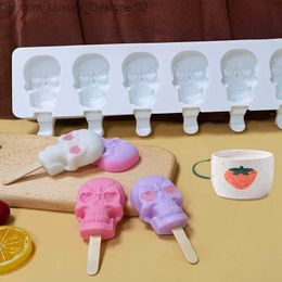 Ice Cream Tools 6 Skull Silicone Mould Homemade Stick Kitchen Supplies Chocolate Q2404251