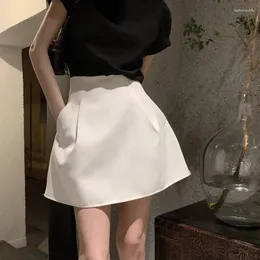 Skirts Black White High Wiast Puffy Short Women All-Match Y2K Pocket A-Line Skirt Female Korean Work Style Suit