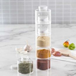 Food Savers Storage Containers 6 pieces/set Spice Jar Pepper Shaker Box Tower Herbal and Tools Transparent Seasoning Kitchen Shelf Bottle H240425