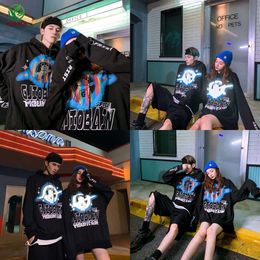 Style New Autumn and Winter Reflective Luminous Hooded Sweater Couple's Large Size Men Women Fashion Brand Loose Coat 201118 Br