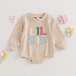 One-Pieces 20230614 Lioraitiin 018M Infant Girl Sweatshirts Bodysuit Letter Embroidery Long Sleeve Jumpsuits Sister Matching Clothes