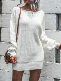 Casual Dresses Womens Knitted Sweater Jumper Mini Dress V-Neck Off Shoulder Loose Oversized Knitwear Tunic Tops