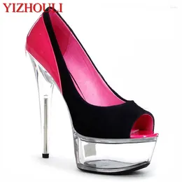 Dress Shoes Sexy Pure Color Transparent Crystal Princess Single High With Temptation Fish Mouth 15 Cm Prop