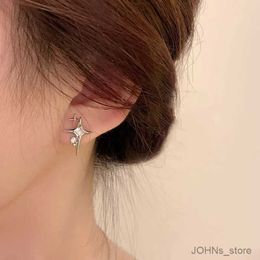 Dangle Chandelier Fashion Silver Colour Cross Star Zircon Stud Earrings for Women Girl Korean Four-Pointed Star Personality Earrings Jewellery