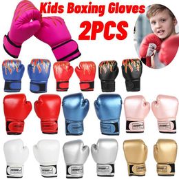 Protective Gear 2 pieces of childrens boxing gloves PU leather MMA fighting gloves boxing bag boxing Thai gloves professional childrens training gloves 240424