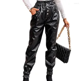 Women's Pants Womens Leather 2024 Black Casual Fashion Solid Trousers Women