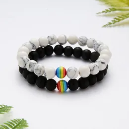 Link Bracelets 1PC LGBT Rainbow Bead Bracelet For Woman Men Charm Natural Stone Black White Couple Bangle Jewellery Accessories Gift