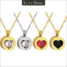 Pendant Necklaces LUXUSTEEL Exquisite Colourful White Black Red Heart Crystal Round For Women Choker Jewellery Gifts