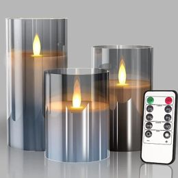 3Pcs/set LED Candle Light Electronic Battery Flickering Fake Tealight with Remote Control Timer for Christmas Wedding 240417