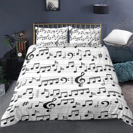 sets Music Duvet Cover Set 3D Print Music Note White Black Comforter Cover for Boys Girls Teens Polyester Bedding Set King Queen Size