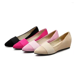 Casual Shoes Ins Pointed Toe Internal Increase Loafers Woman Flats Ballerina Shallow Slip On Nubuck Flock Sneakers Women Big Size 34-43
