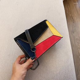 Shoulder Bags Women Retro Matte Patchwork Crossbody Colourful Geometric Criss-cross Small Chains Bag PU Handbag Fashion Designer