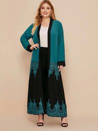 Ethnic Clothing Hollow Out Muslim Dress Fashion Lace Embroidery Abaya For Women Lace-up Abayas Kaftan Islam Cardigan Dubai Arab Long Robe