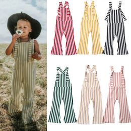 One-Pieces 2024 New Toddler Kids Baby Girls Clothes Sleeveless Stripe Romper Jumpsuit Flare Long Pants Overalls Summer Fall Kids Clothing