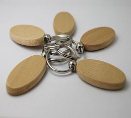 Wholesale 50pcs Oval Blank Wooden Key Chain DIY Promotion Customised Key s Car Promotional Gift Key Ring-Free shipping3019306
