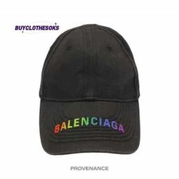 Letter Embroidery Caps Hip Hop Male Female Punk Baseball Hats Blnciaga Embroidered Rainbow Logo Hat - Wash Black