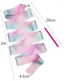 Gymnastics Art Gymnastics Dance Kid Glitter Stage Show Ribbon Flashing Ballet With Stick Sport Performance Twirling Prop