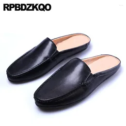 Casual Shoes Rubber Slip On Slides Black Half Deluxe Real Leather Mules Moccasins Genuine Sandals High Quality Luxury Men Footwear
