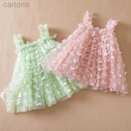 Girl's Dresses 2024 New Summer Baby Girls Dress 3D Butterfly Tulle Tutu Princess Dress Birthday Party Strap Dress for 1-5Y Toddler Kids Clothes d240425