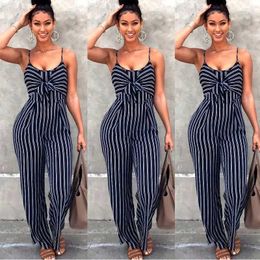 Kvinnors jumpsuits Rompers 2022 Womens Club Clothing Jumpsuit Striped Jumpsuit Womens Sexig kropp Backless Party Clothing Jumpsuit Casual Bow Top Y240425