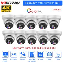 Accessories 10pcs/lot Hikvision Compatible 8MP ColorVu IP Camera 2way Audio Sound Light Alarm SD Card Plug&Play Hik NVR Surveillance Camera