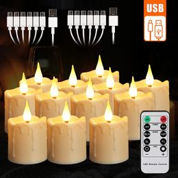 Led Candle With Batteries Type-C USB Rechargeable Candles Remote Party Home Decoration Flickering Waterproof Electronic Tealight 240417