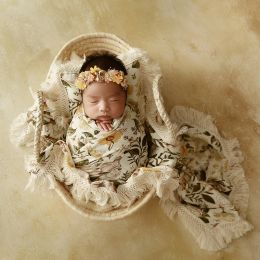 Pillow Newborn Photography Wraps Stretch Printed Wrap Blanket Pillow +Doll+Pose Baskets For Shooting Props Studio Photo Accessories