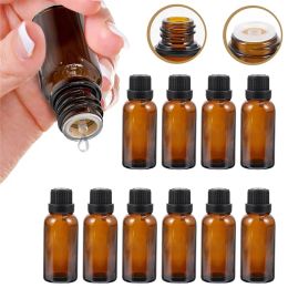 Bottles 12Pcs 5/10/15/20/30ml Empty Amber Glass Essential Oils Drops Bottles with Orifice Reducer Tips DIY Supplies Tool Perfume Vials