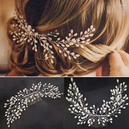 Hair Clips Bridal Wedding Accessories Bride Crystal Pearl Flower Headband Handmade Hairband Beads Decoration Comb Clip For Women