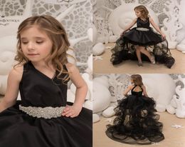 Newest Girl039s Pageant Dresses 2019 Black Flower Girls Dresses For Weddings High Low Kids Ball Gown Formal Wear cocktail party1409285