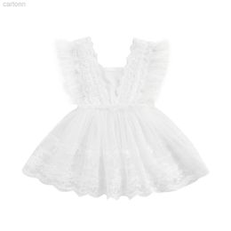 Girl's Dresses Infant Newborn Baby Girls Casual Dress White Square Collar Sleeveless Lace Hem Gown 0-24 Months d240425