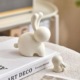 2pcs Modern Abstract Rabbit Figure Nordic Style Animal Ornament Family Decorative Gifts Ceramic Crafts Room Decor Figurines Gift 240425