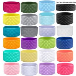 2pcs/set 7.5cm 9cm Diamond Silicone Boot With Ring Cups Coasters Sleeve Protector Fit 12oz-24oz Bottle 20oz-40oz Tumbler & 32oz-40oz Water Bottle Anti-Slip Bottom Bumpers